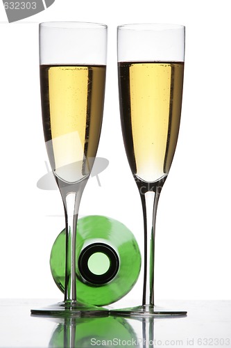 Image of Champagne Glasses and Bottle