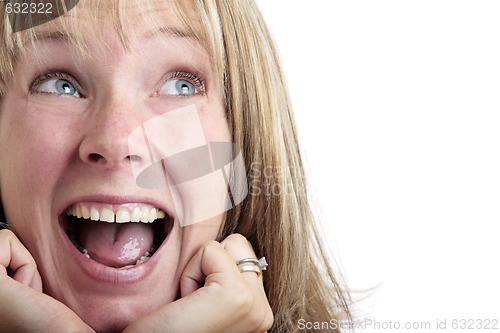 Image of Surprised Woman Looking Up