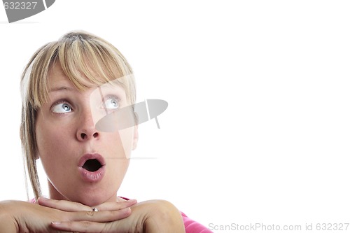Image of Surprised Woman Looking Up
