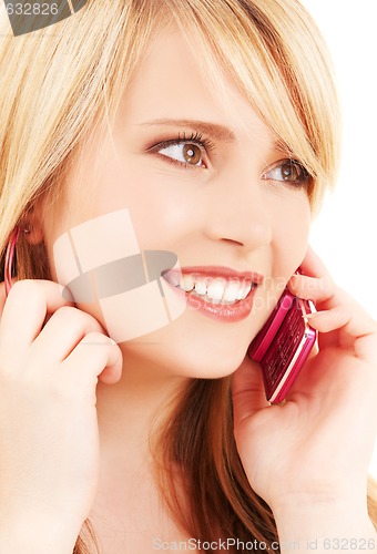 Image of happy girl with pink phone