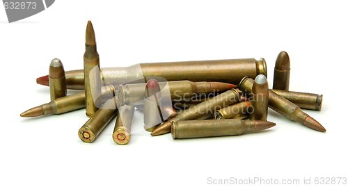 Image of Pile of cartridges of various calibers isolated