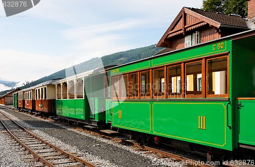 Image of Historical railroad cars at train station