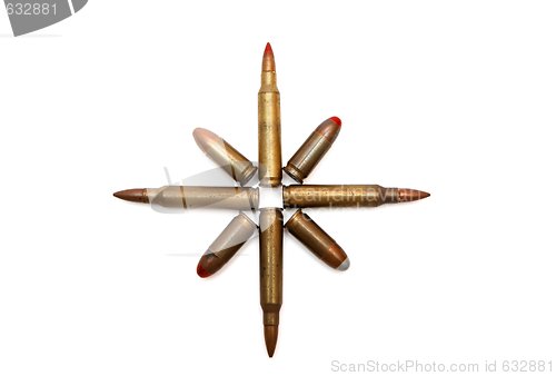 Image of Eight-pointed star of M16 and Parabellum cartridges isolated