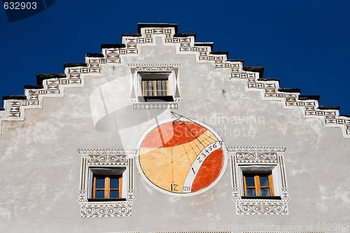 Image of Sundial on wall of European house