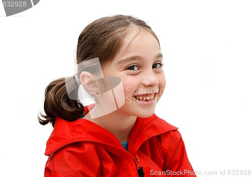 Image of Smiling seven years girl with pigtails isolated
