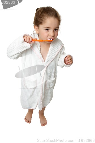 Image of Dental Hygiene - Little young girl brushing teeth with toothbrus