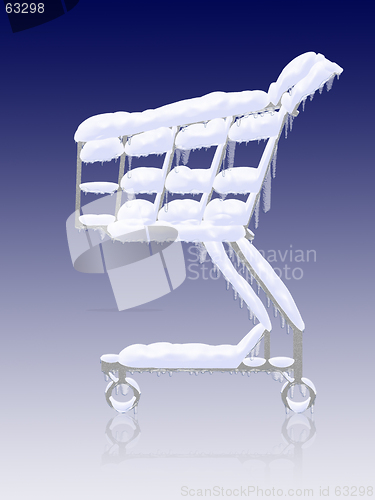 Image of Snowy frozen shopping cart with icicles