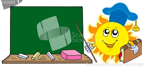 Image of Sun teacher with blackboard