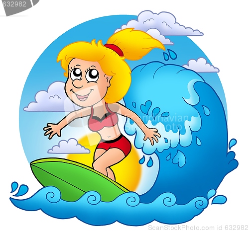 Image of Surfer girl with Sun