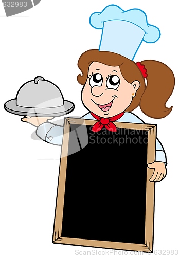 Image of Girl chef with blackboard