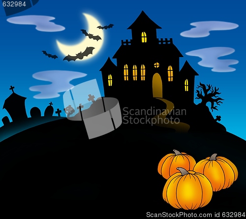 Image of Haunted house with pumpkins