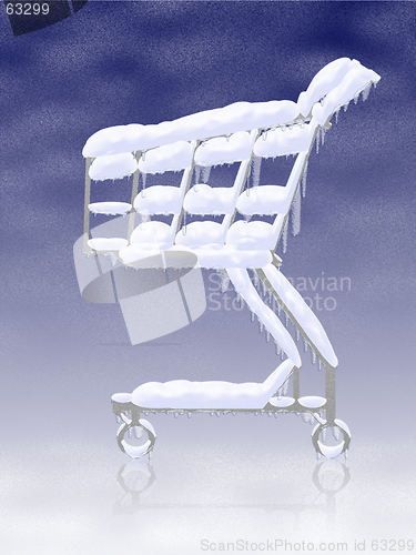 Image of Snowy frozen shopping cart with icicles
