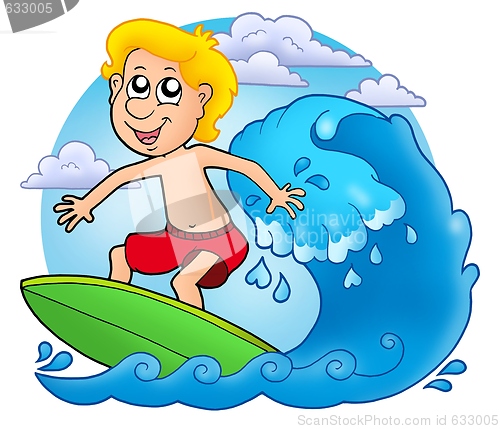 Image of Surfer boy with clouds