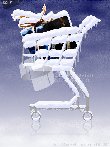 Image of Snowy gifts in the shopping cart, with icicles