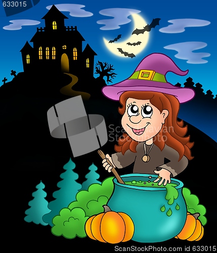 Image of Wizard girl with haunted house