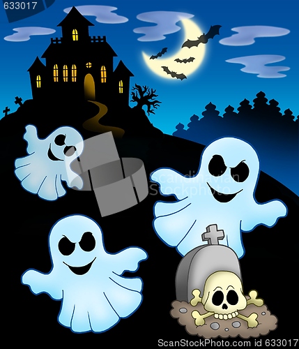 Image of Ghosts with haunted house