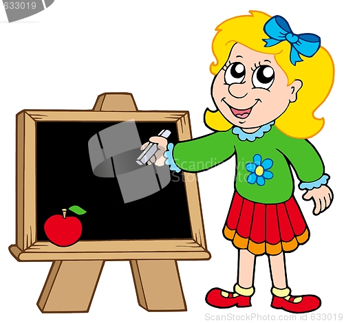 Image of School girl writing on blackboard