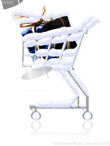 Image of Snowy gifts in the shopping cart, with icicles