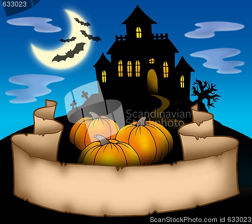 Image of Haunted house with banner