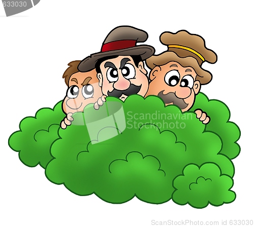 Image of Cartoon robbers behind bush