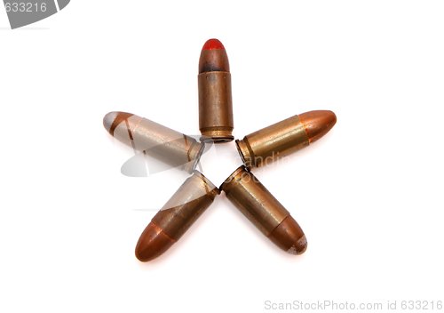 Image of Five-pointed star made of 9mm Parabellum cartridges isolated
