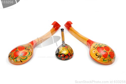 Image of Three wooden Russian painted spoons isolated