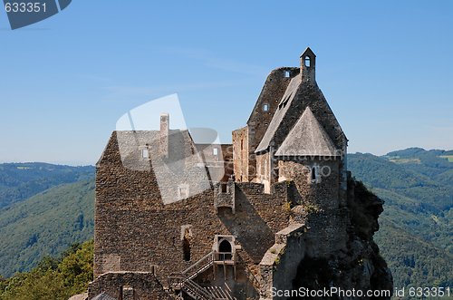 Image of Towers and roofs of medieval  castle in Donau valley