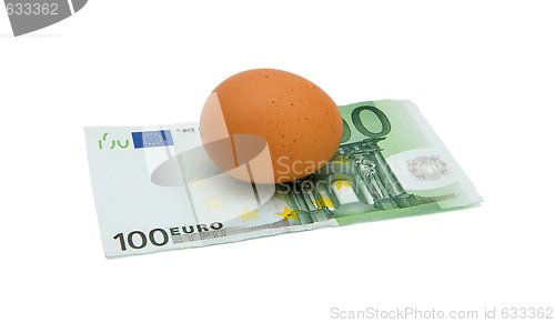 Image of Brown egg on hundred euro bill isolated