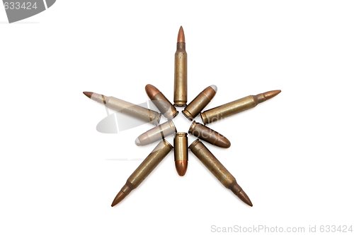 Image of Five-pointed star of M16 and Parabellum cartridges isolated