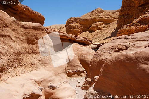 Image of Scenic red rocks in desert canyon