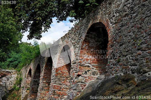 Image of Red brick arches of medieval castle
