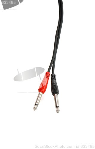 Image of Headphone plug with red and black wire isolated 