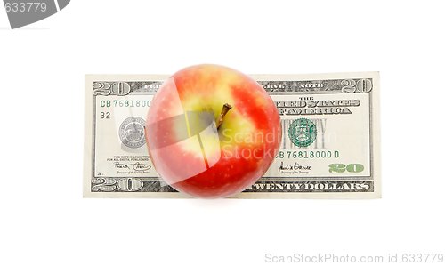 Image of Apple on twenty dollar bill isolated