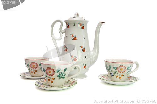 Image of Elegant white tea service isolated 