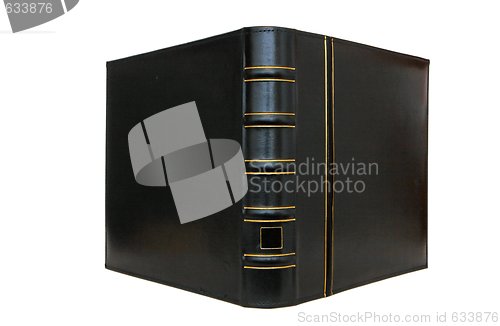 Image of Thick black book cover stand vertically isolated