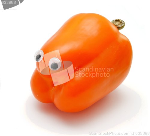 Image of Sweet orange bell pepper with eyes isolated