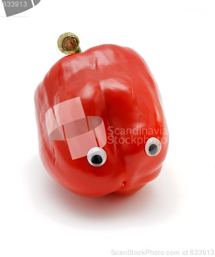 Image of Sweet red bell pepper with eyes isolated