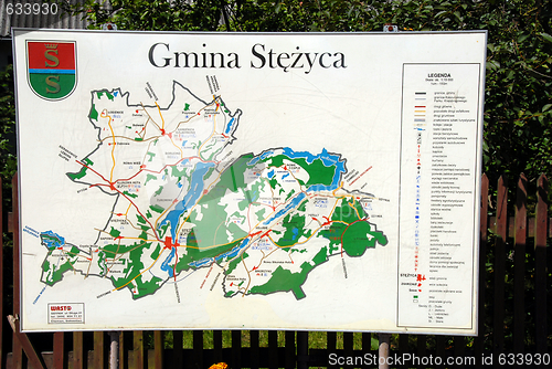 Image of Sign with map showing routes in Kaszuby, Poland