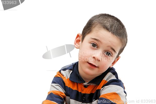 Image of Serious cute little five years boy isolated