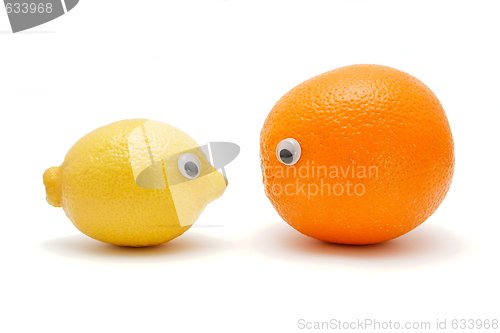 Image of Funny lemon and orange with eyes isolated