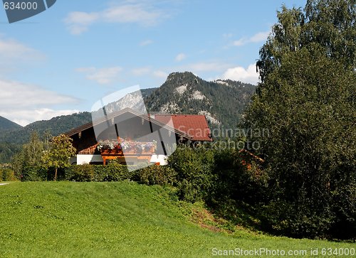 Image of Alpine landscape with chalet in Austria