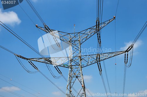 Image of Two-tiered steel support of overhead power transmission line