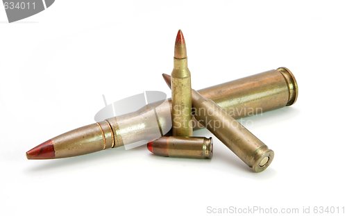 Image of Pile of tracer cartridges of various calibers isolated