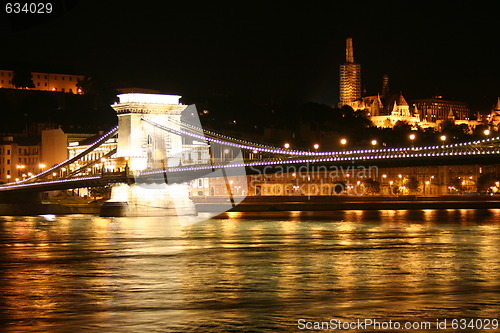 Image of Chain bridge at night - Budapest, Hungary