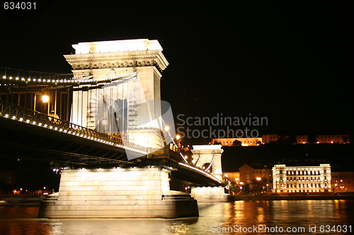 Image of Chain bridge at night - Budapest, Hungary