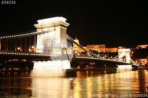 Image of Chain bridge at night - Budapest, Hungary