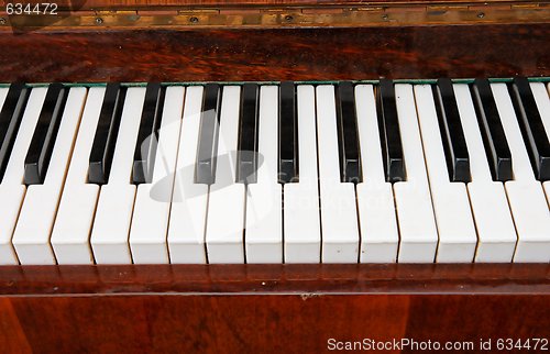 Image of Black and white keys of old piano closeup