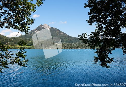 Image of Alpine lake and mountain