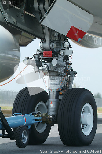 Image of Nose wheel of wide-body airplane