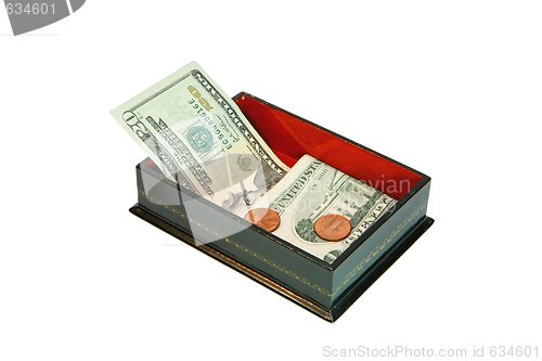 Image of Green rectangular casket with USA money isolated